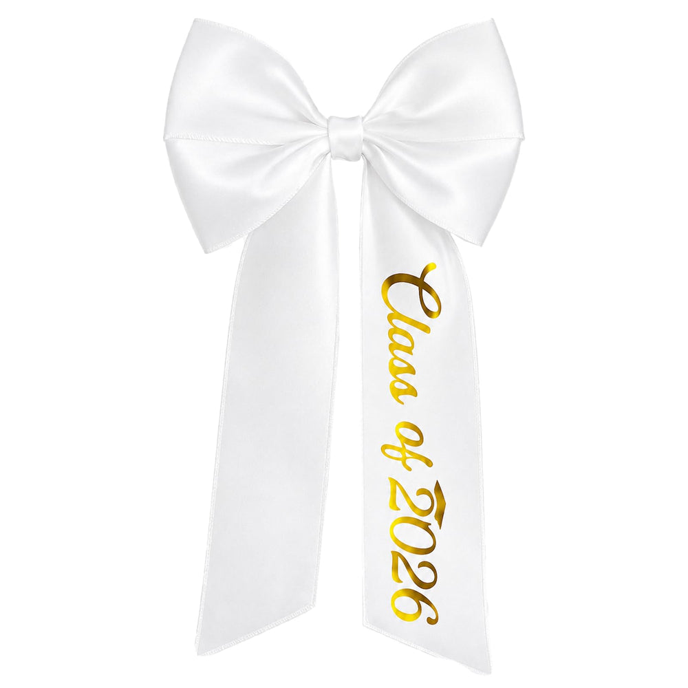 YIXAXKAO front view of white cap bow showing polished graduation look