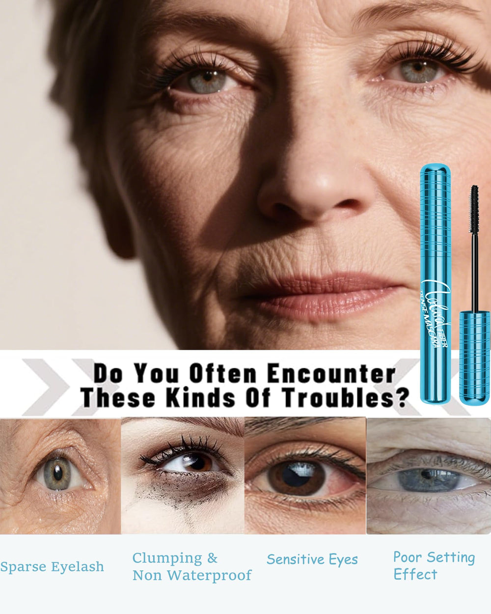 YizanYan mascara lifestyle shot on mature woman for natural confidence