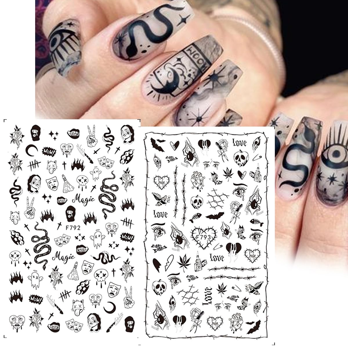 YKZFUI applied decals on acrylic tip demonstrating instant designer look