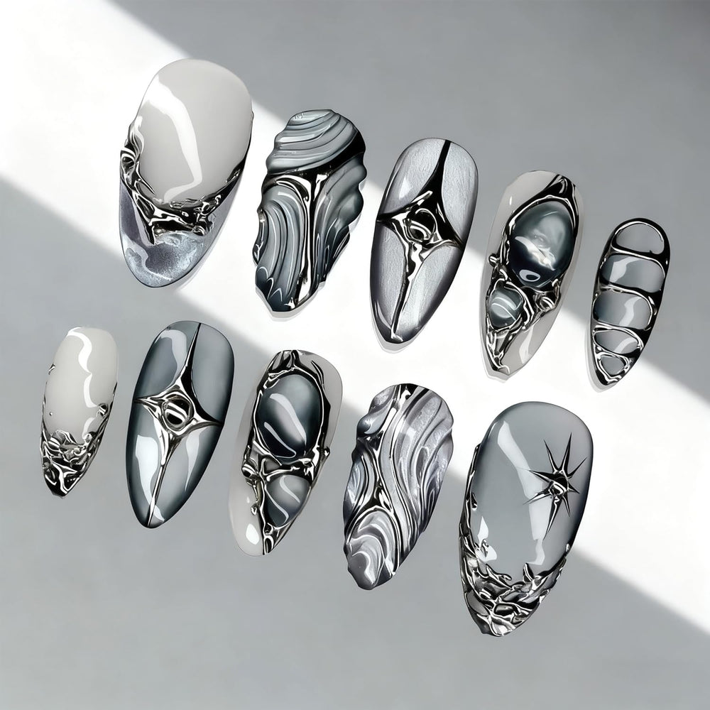 YKZFUI front packaging showing 30-piece chrome almond set and organized box