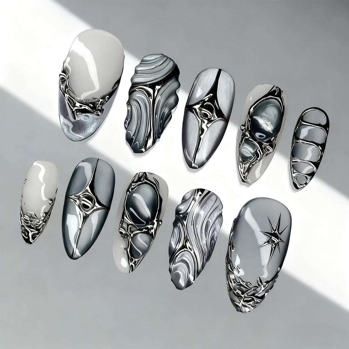 YKZFUI front packaging showing 30-piece chrome almond set and organized box