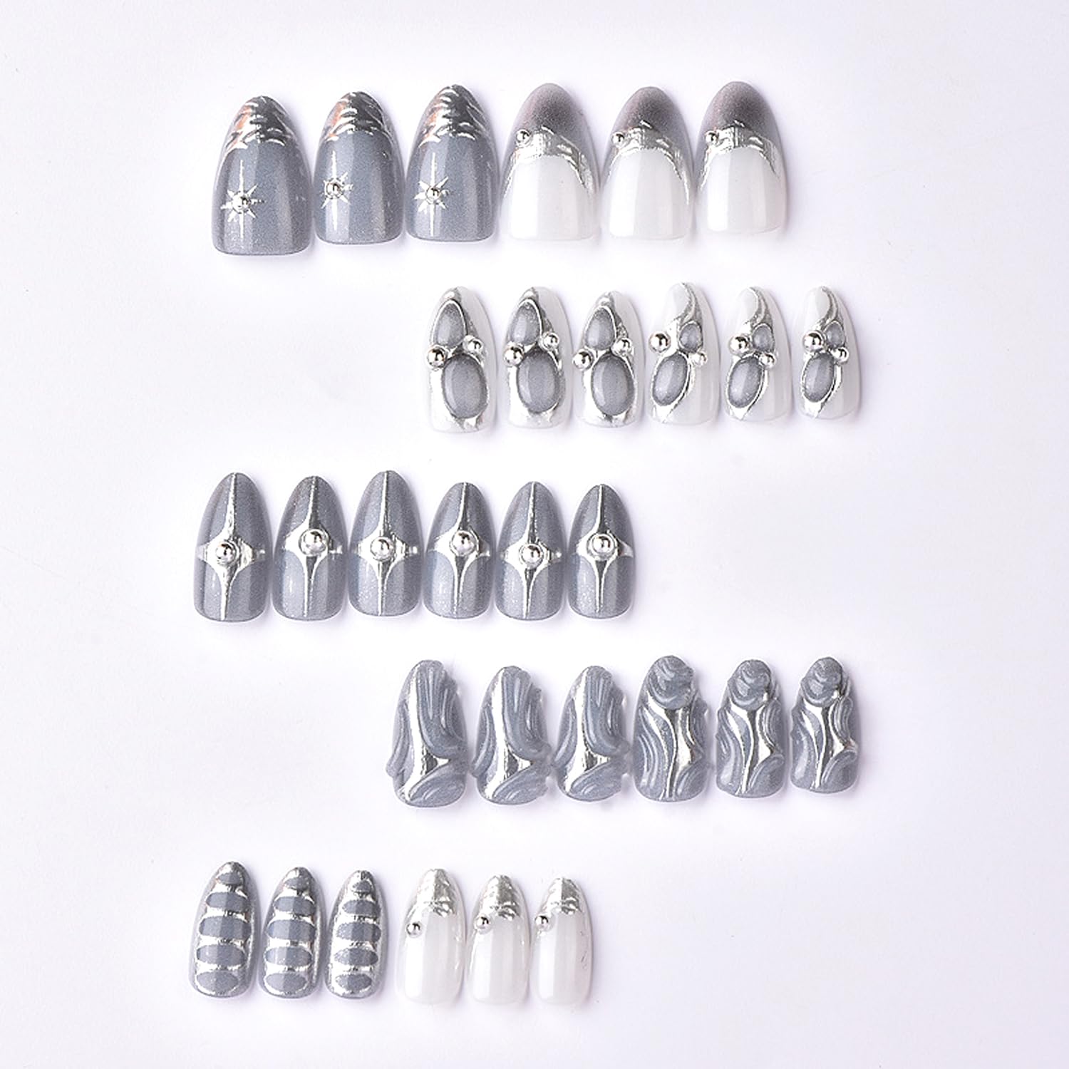 YKZFUI metallic silver patterns close-up showing irregular glossy design
