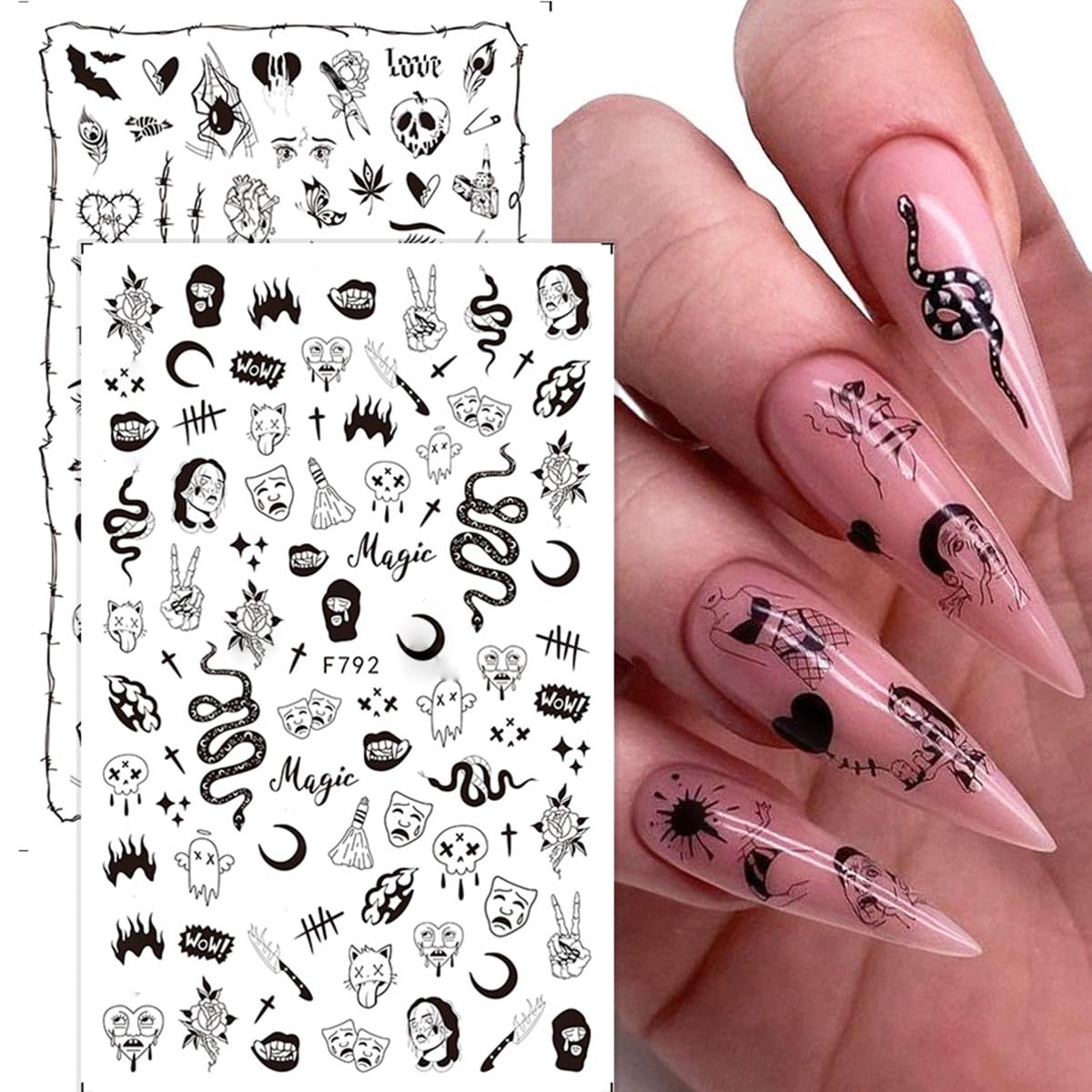 YKZFUI mixed skull and snake nail designs showing styling versatility