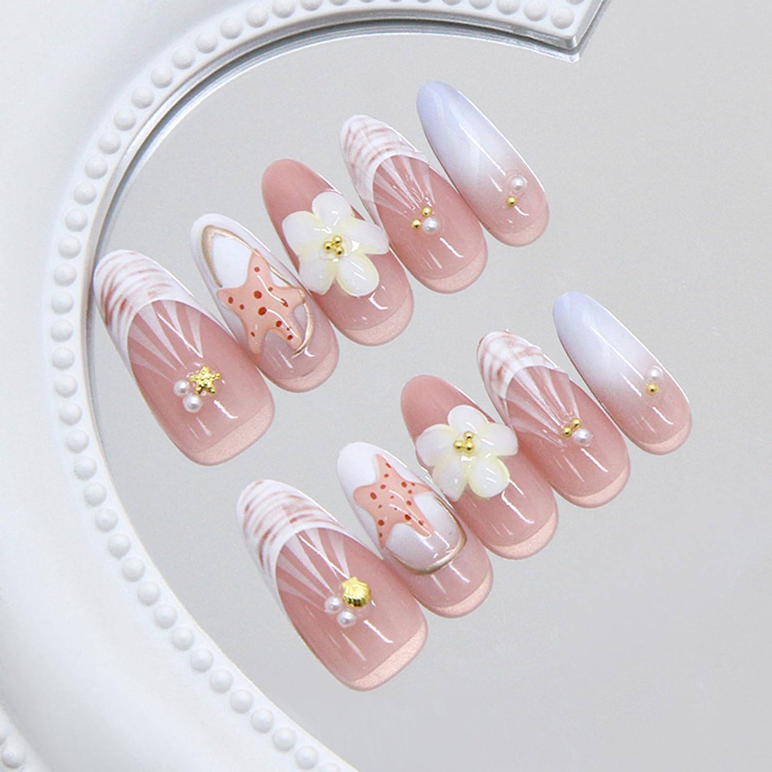 YKZFUI pink glossy French tip texture reflecting light for a salon-polished finish