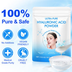 YMFGPFYL label and ingredient list close-up showing 100% pure HA transparency benefit