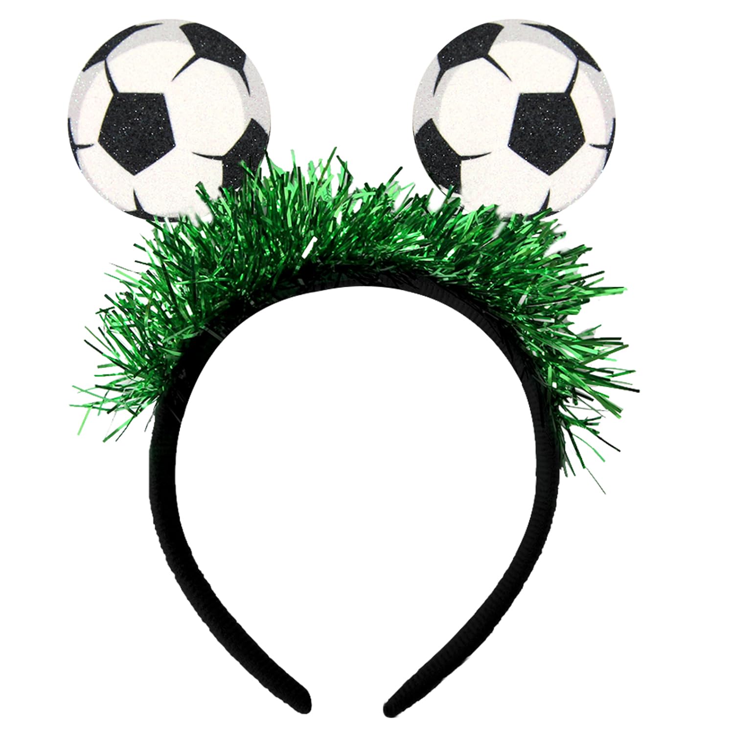 YNITSED front view of headband showing soccer toppers and black band, boosts team spirit