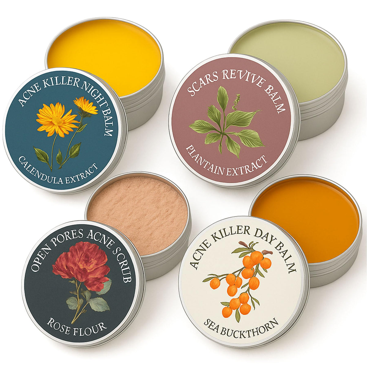 YOCMIPS front packaging showing the four-piece acne balm set for gentle care