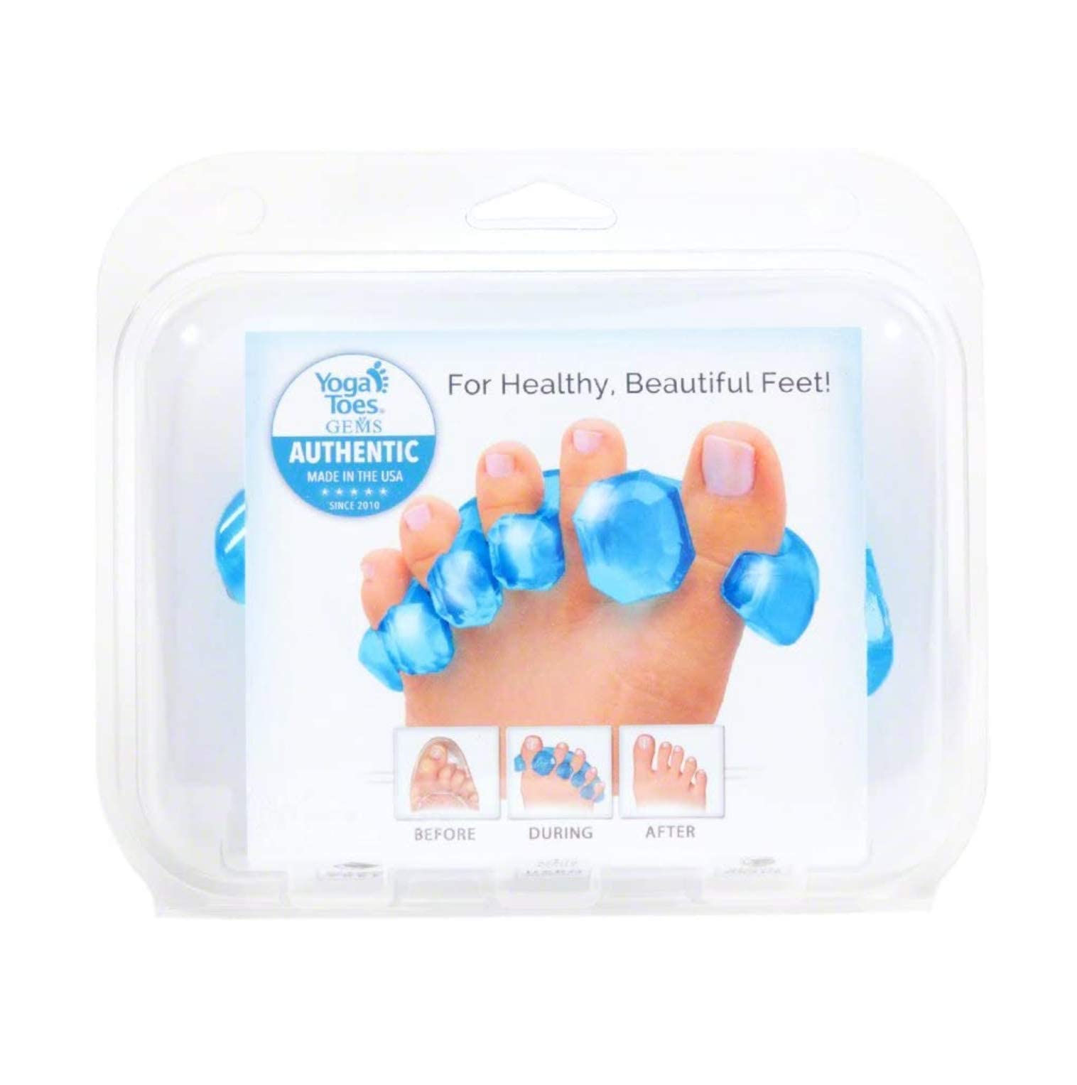 YogaToes GEMS packaging label showing made in USA and product details