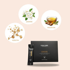 YOGI CARE serum texture on hand showing lightweight absorbent finish benefit