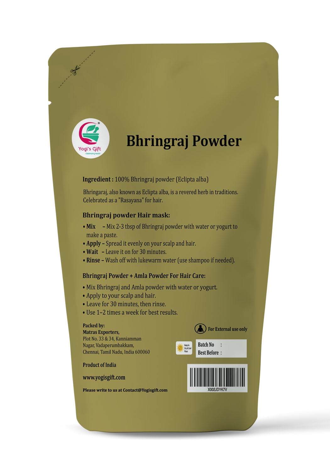 YOGI’S GIFT bhringraj fine powder texture close-up for easy mixing