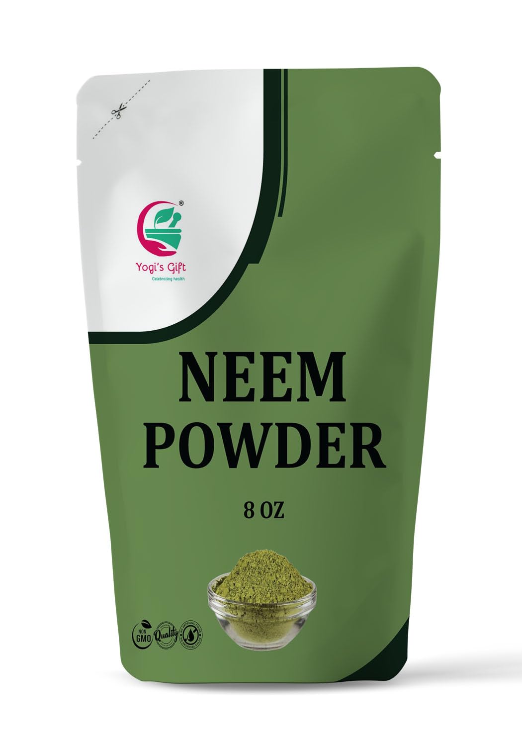 YOGI’S GIFT neem powder front packaging showing product size and purity benefits