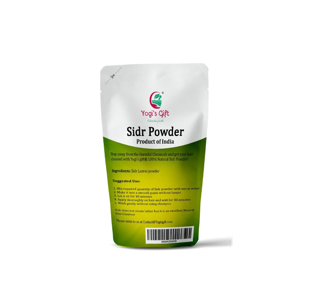 YOGI'S GIFT sidr powder pouch opened with dry powder visible, easy trial convenience