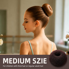Yogode model wearing brown sock bun showing polished finished look benefit