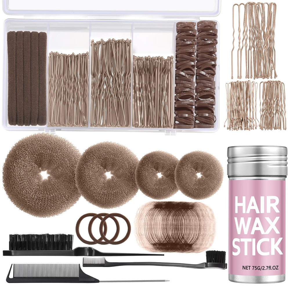Yogode front view of complete bun maker set showing included tools and tan color benefit