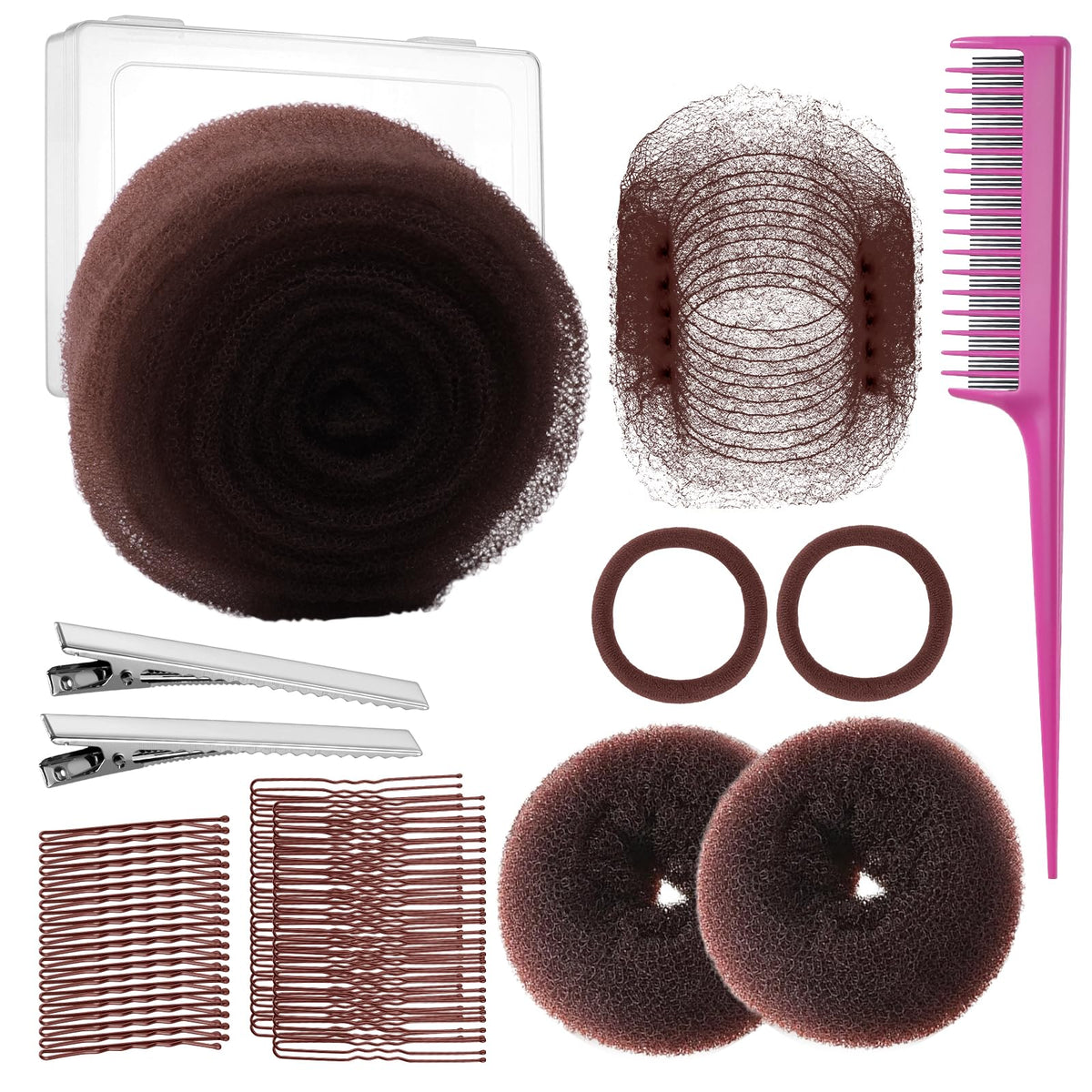 Yogode front packaging of dark brown updo kit showing included items and neat presentation