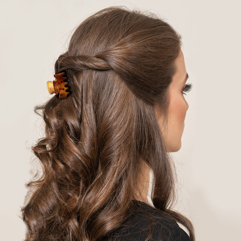YOHAMA clip used in a child's hairstyle, demonstrating comfortable secure hold benefit