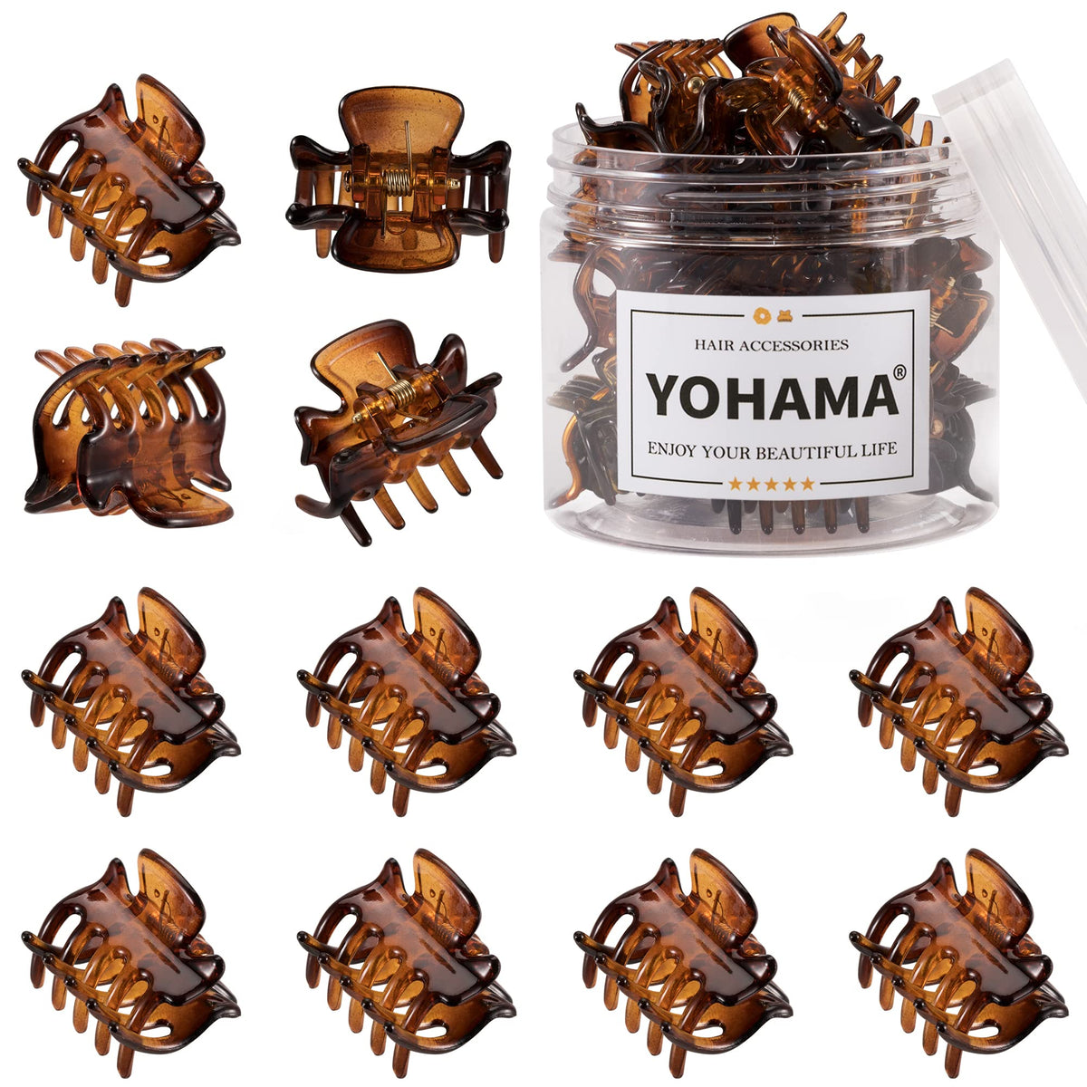 YOHAMA front packaging showing 12 brown clips and protective box, durable storage benefit