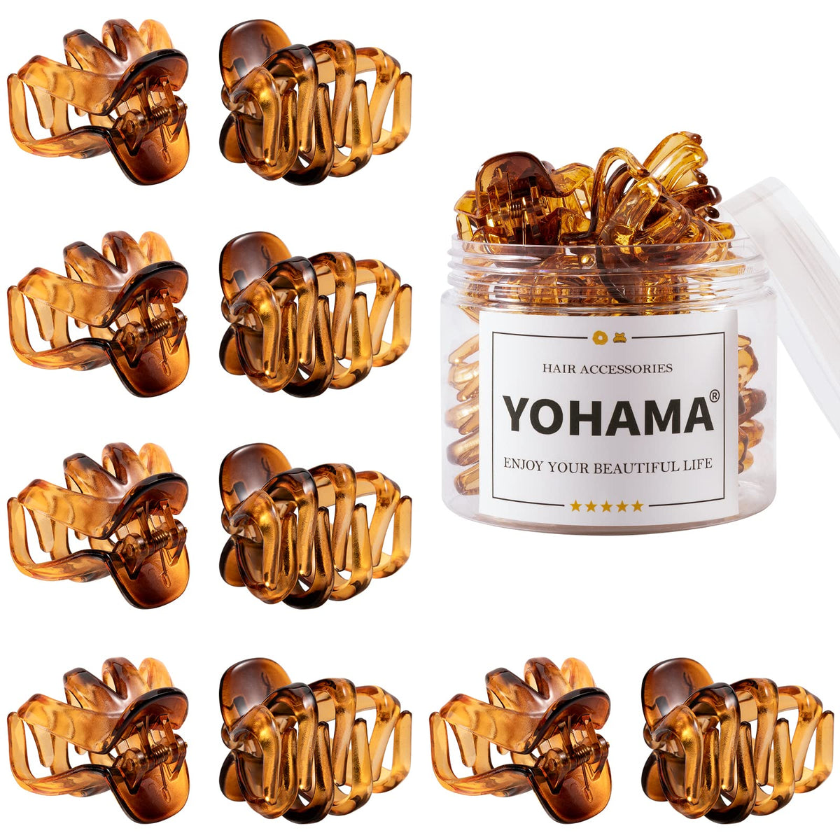 YOHAMA front packaging showing ten brown clips and box, convenient storage benefit