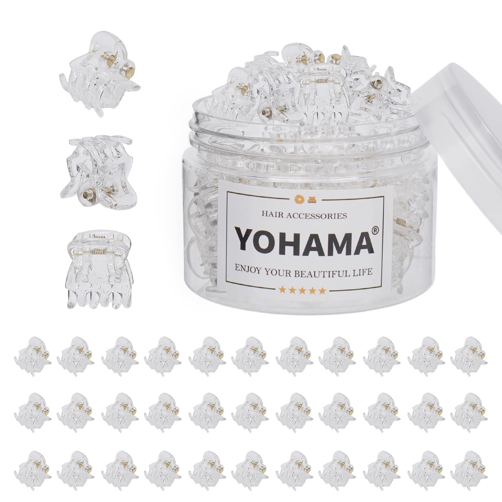YOHAMA front packaging showing 36 clear mini clips for bulk value and protection