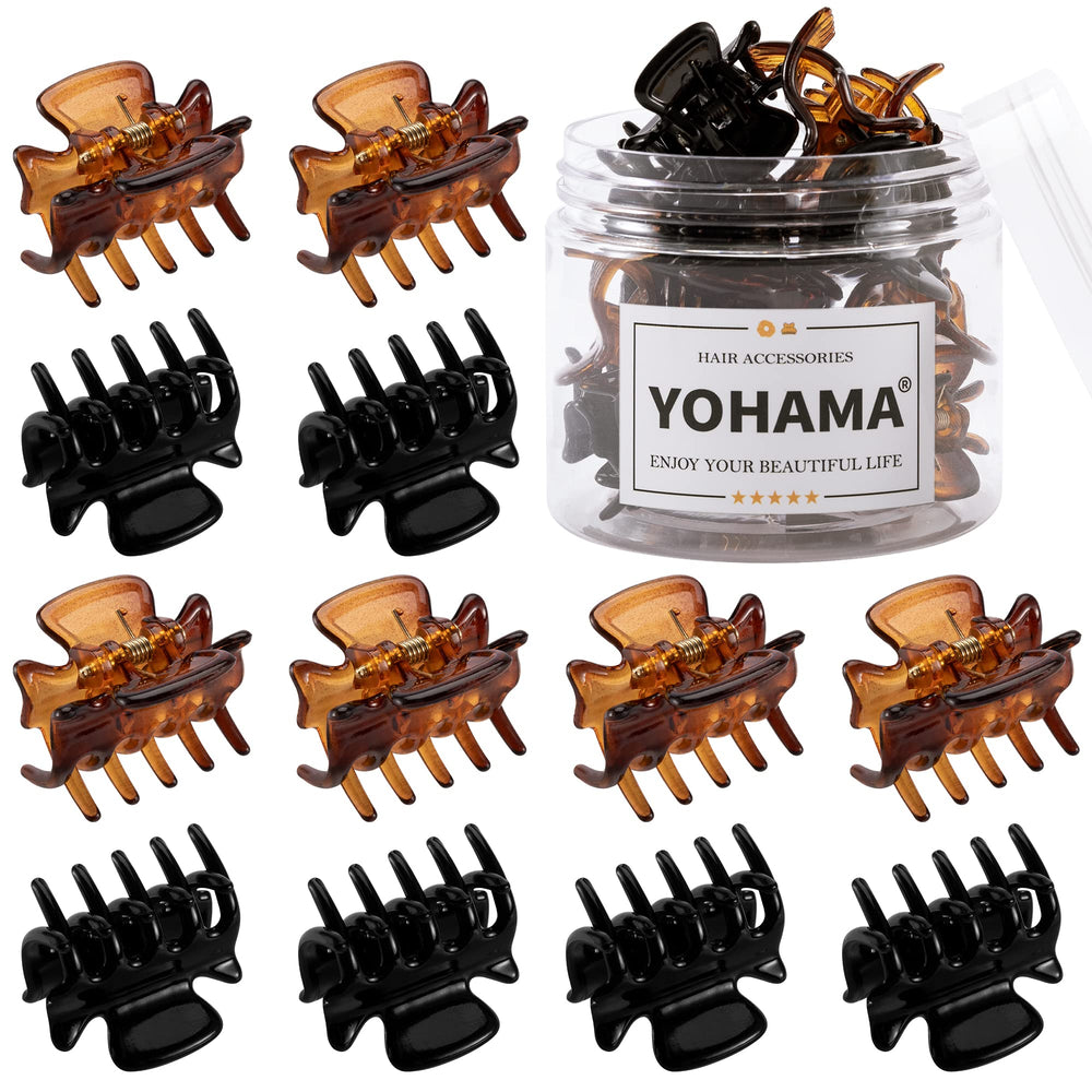 YOHAMA front view of 12-pack mini claw clips showing neutral colors and quantity