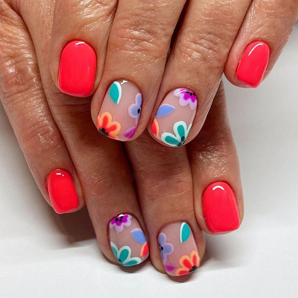 YOJIATOP front view of 24-piece nail set showing colors and designs, easy styling