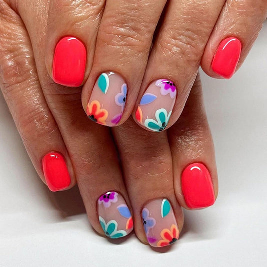 YOJIATOP front view of 24-piece nail set showing colors and designs, easy styling
