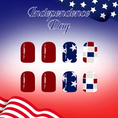 YOJIATOP red white blue grid and star pattern nails showcasing mixed festive designs
