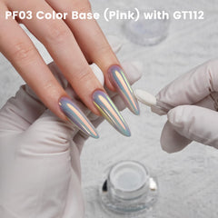 YOKE FELLOW applied on dark nails showing orange to green metallic chameleon shift