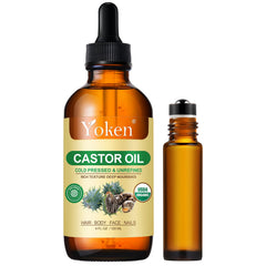 Yoken amber glass front label showing organic certification and clarity benefit