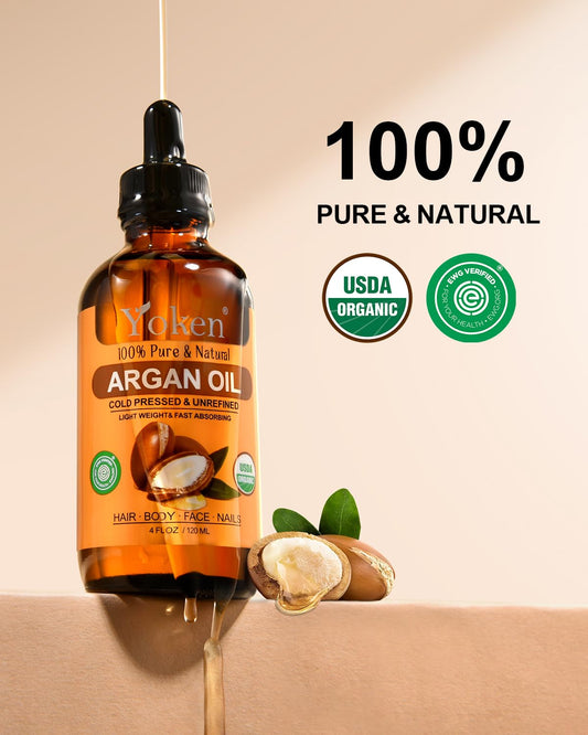 Yoken dropper dispensing pure argan oil demonstrating precise, no-waste application