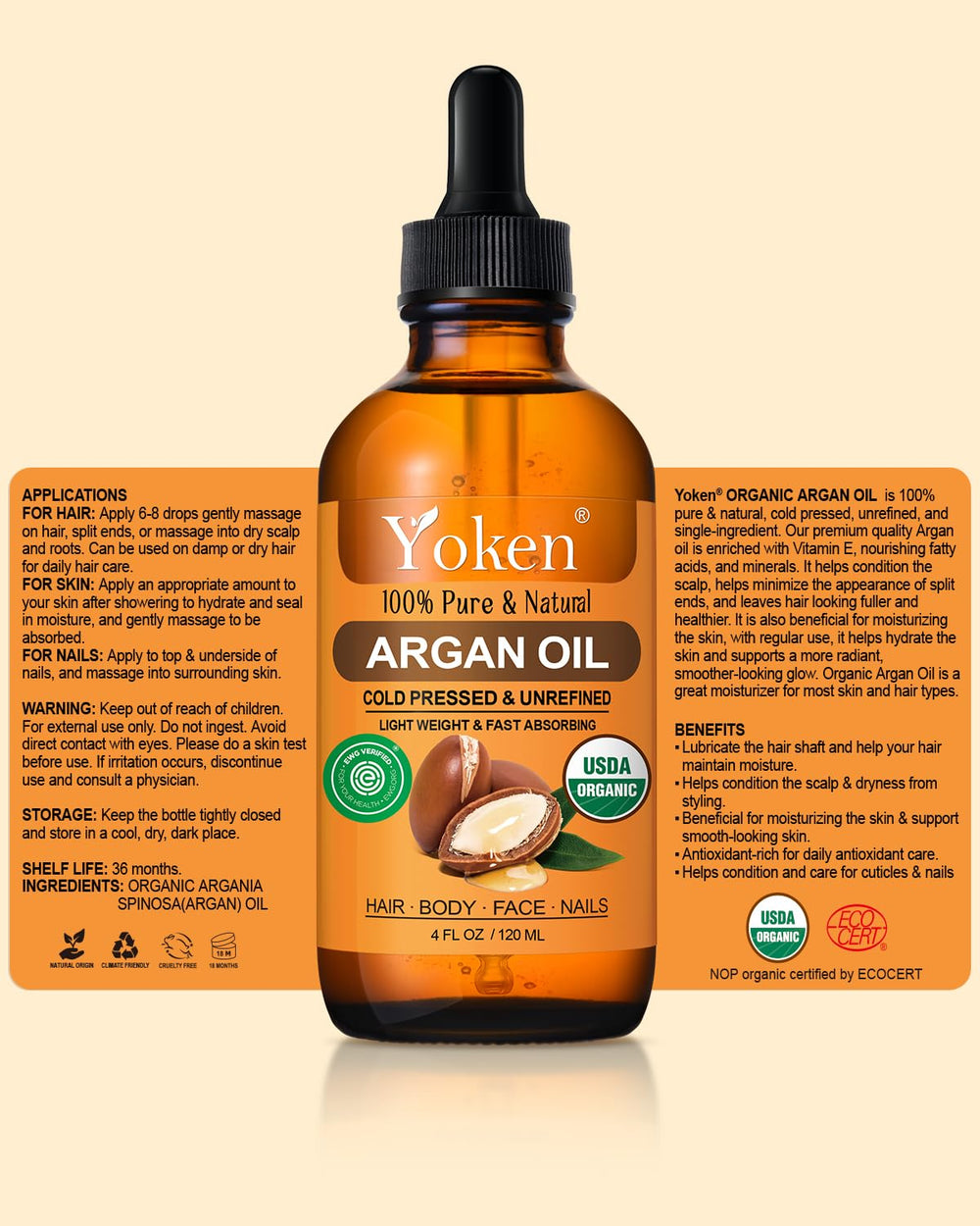 Yoken 4oz bottle beside common items to show scale and portability for travel