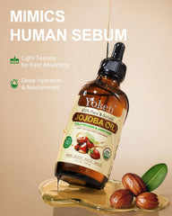 Yoken jojoba oil used on hair ends to add shine and reduce frizz benefit
