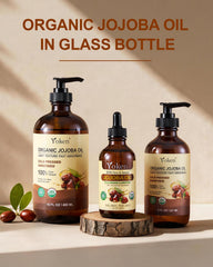Yoken jojoba oil 4oz next to common items to show size and portability benefit