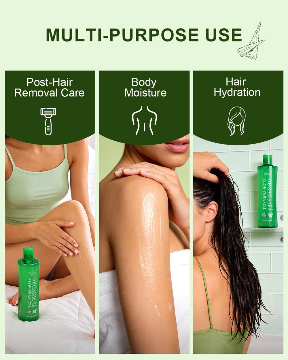 Yoken label and ingredients panel highlighting USDA Organic aloe ingredient