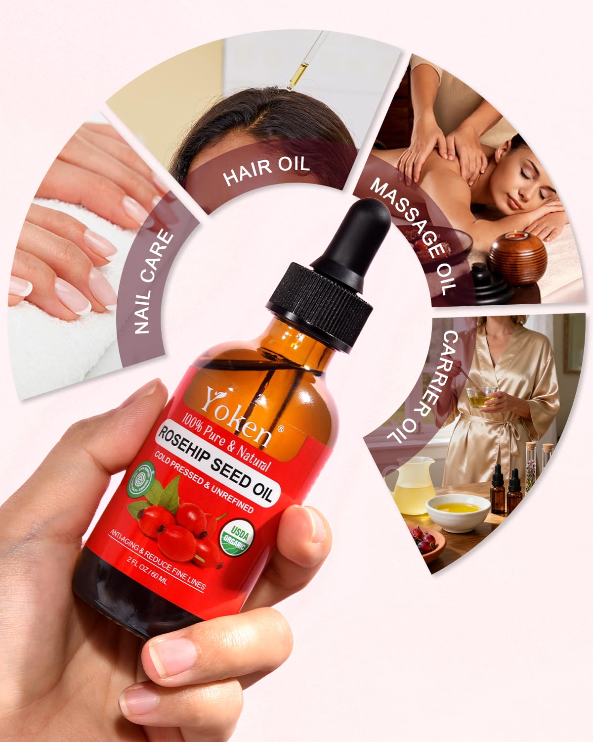 Yoken label and ingredient list close-up highlighting cold-pressed, 100% pure formulation