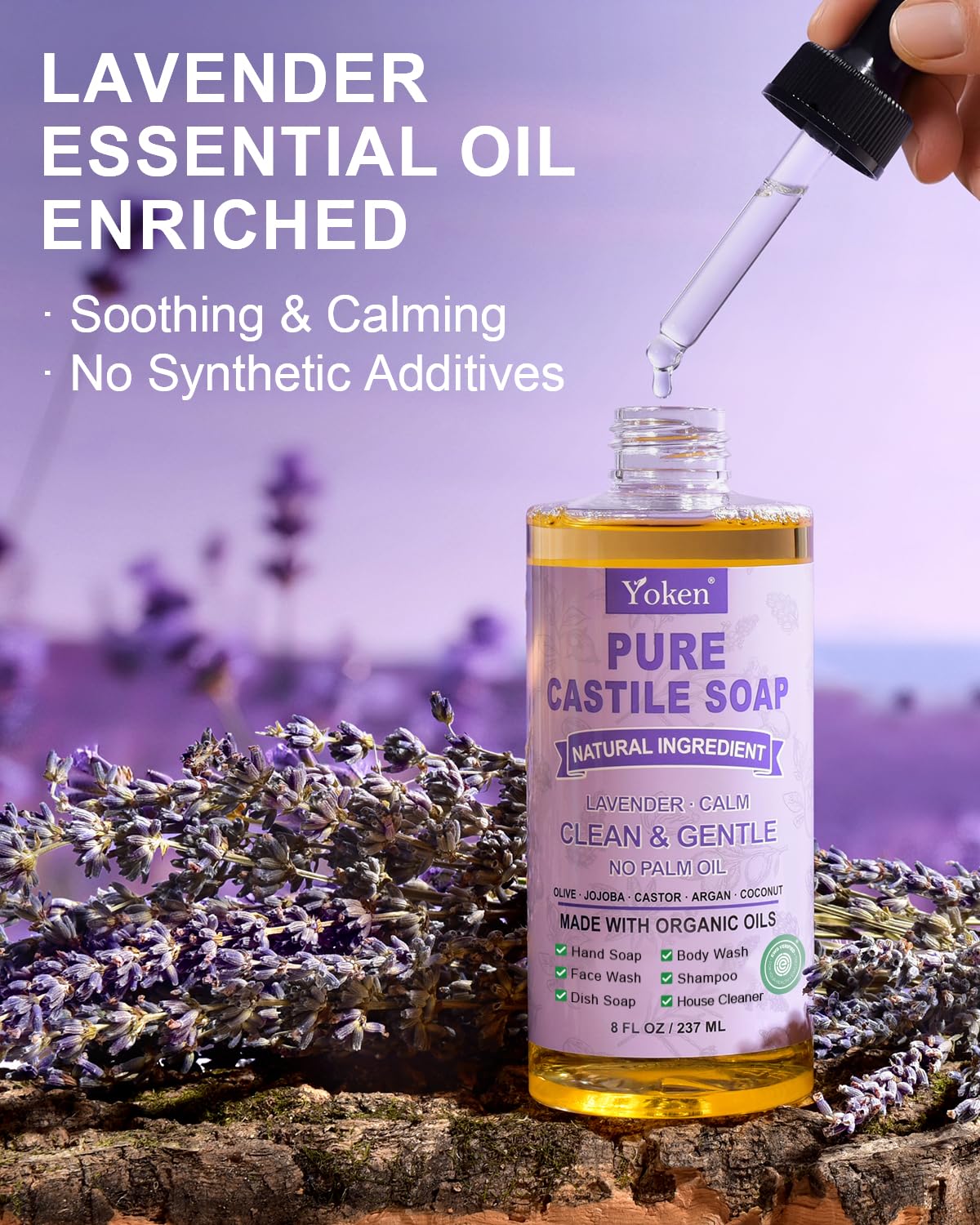 Yoken creamy lather texture from lavender castile soap for gentle cleansing