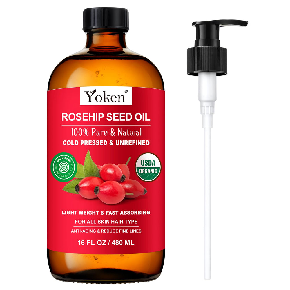 Yoken amber bottle front view showing pure rosehip oil for preserved nutrients