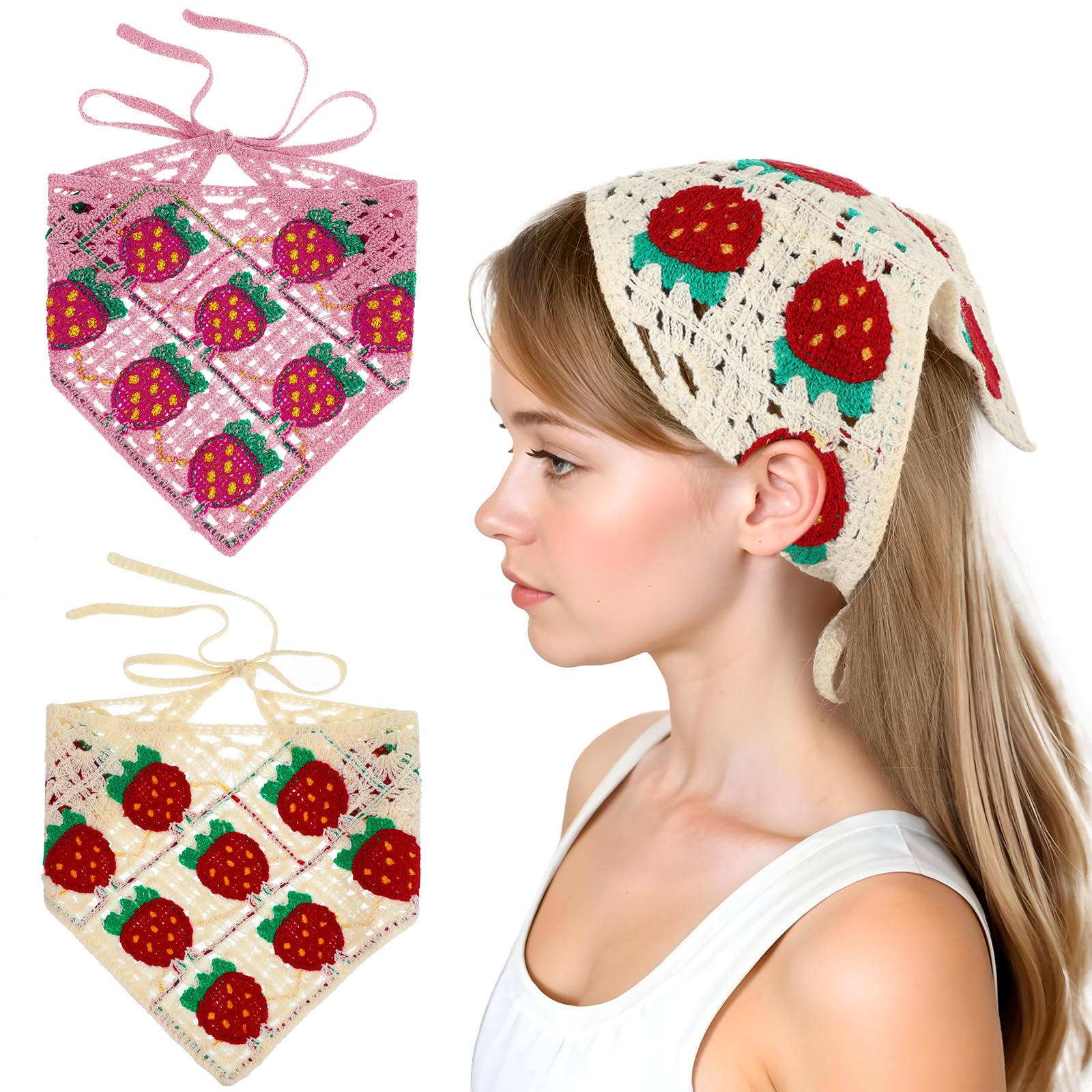 Yolev front view of beige and pink headbands showing twin bandana set benefit