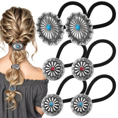 Yolev front view showing six decorative hair ties, stylish and ready