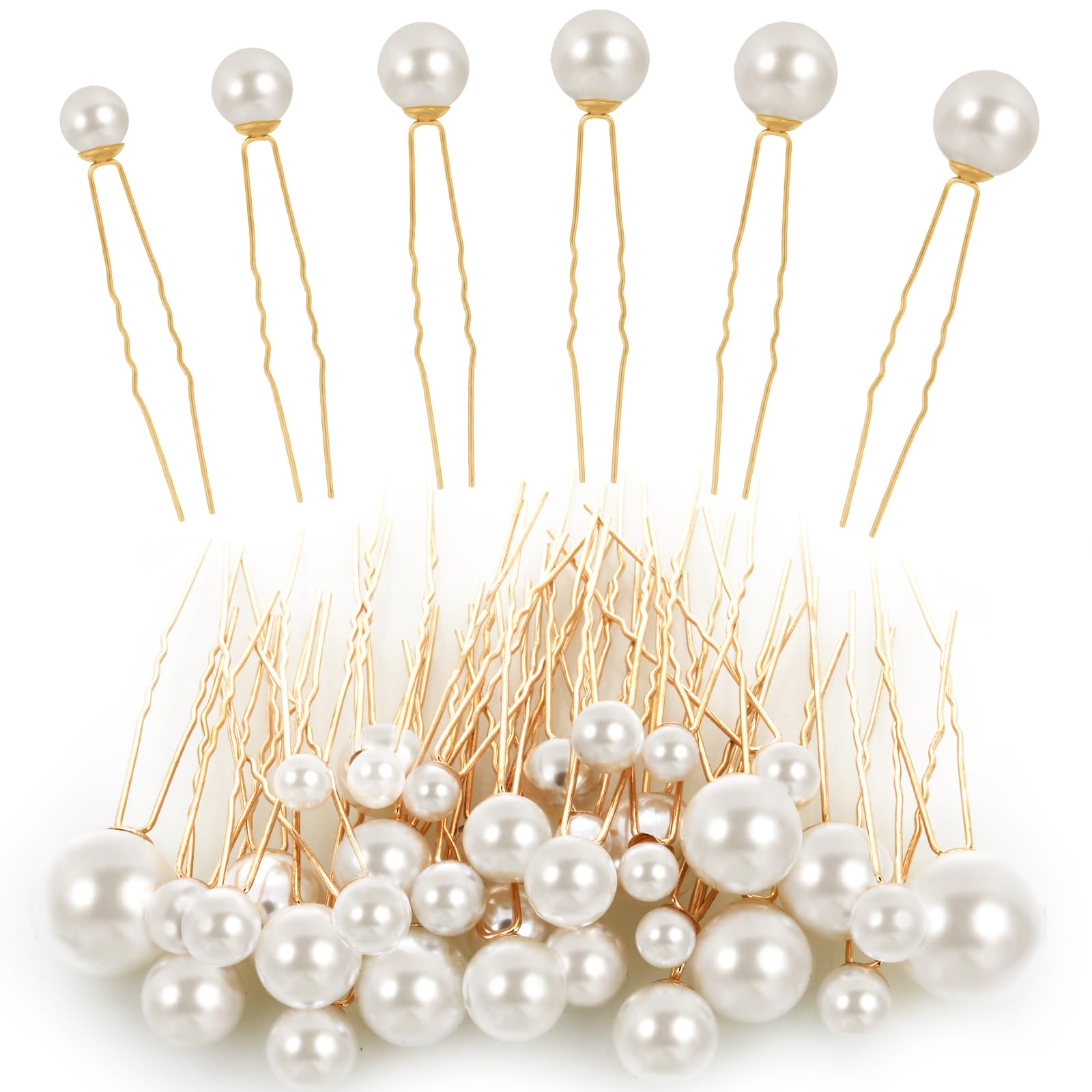 Yolev front view of 36-piece pearl bobby pins set showing variety and elegance