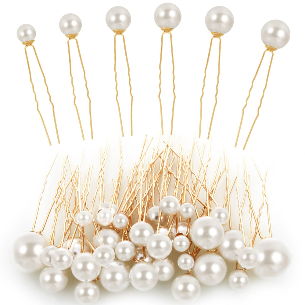 Yolev front view of 36-piece pearl bobby pins set showing variety and elegance