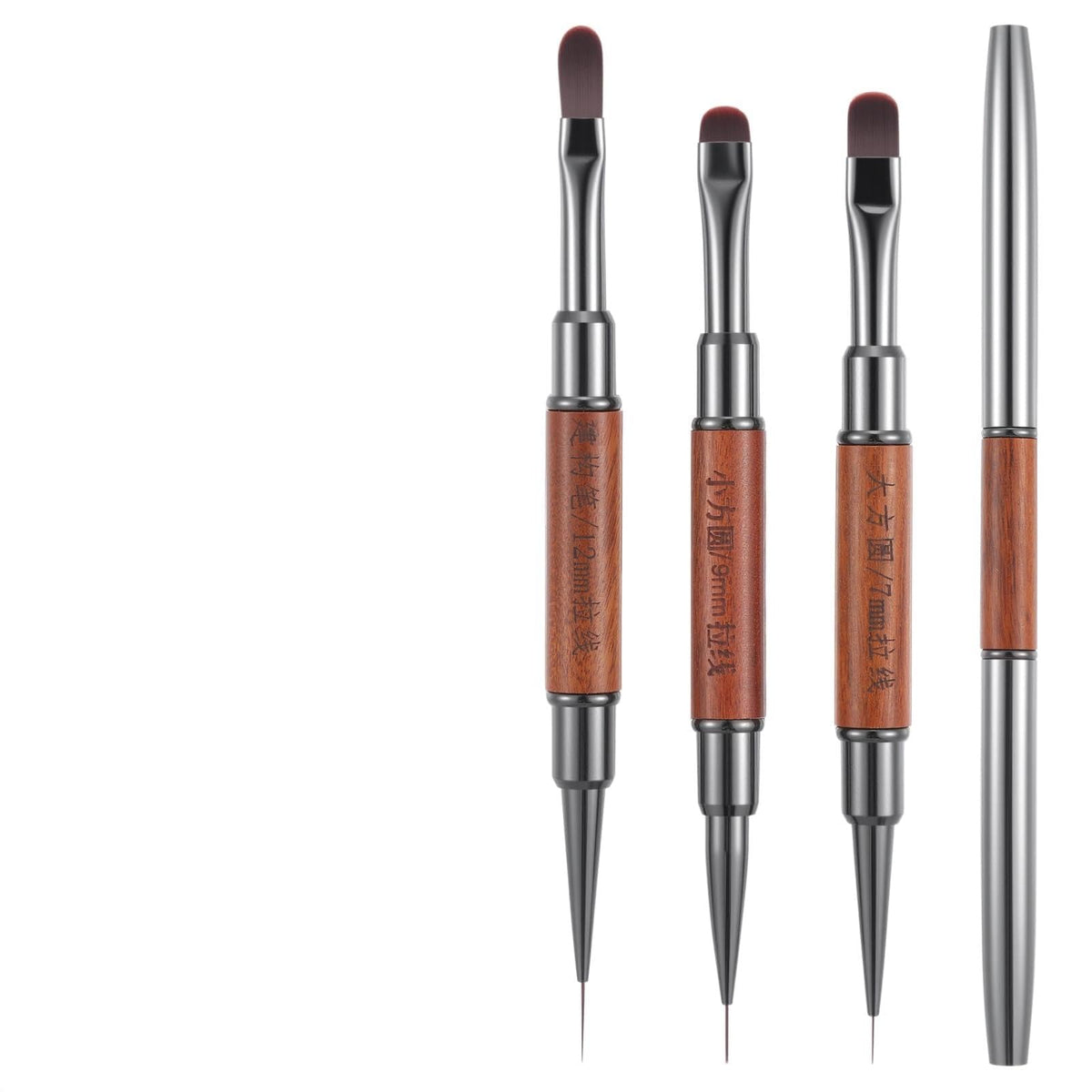 Yolev front view of three dual-ended brushes showing versatility and professional finish