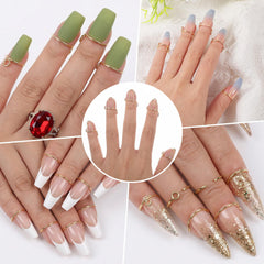 Yolev lifestyle shot of woman wearing multiple nail rings, suggests stylish versatility