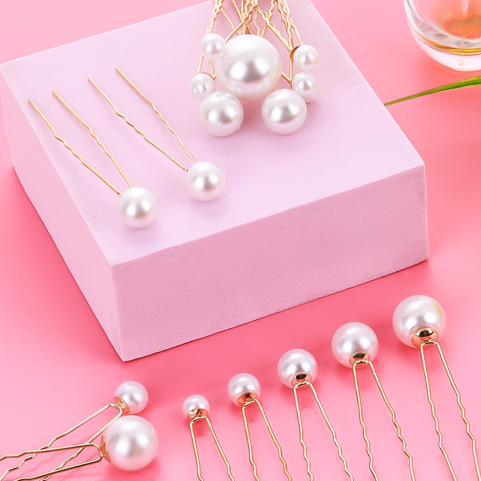 Yolev arrangement showing all pearl sizes and 6cm gold rods for styling variety