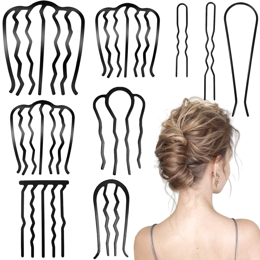 YOLLVKOT black hair combs front view showing nine-piece set and compact storage benefit
