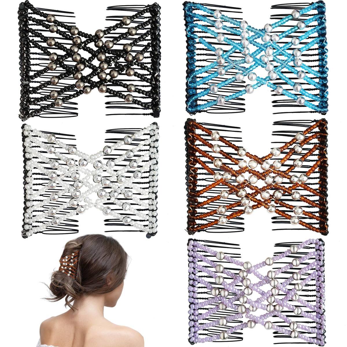 YOLLVKOT front view of five colored combs showing variety and convenience