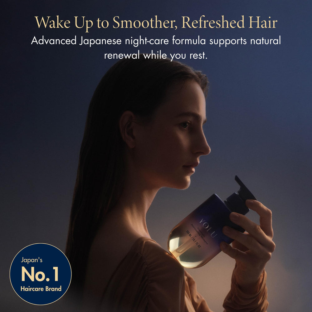 YOLU shampoo in hand demonstrating easy application and scalp-friendly formula