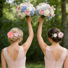 Yolyoo bridal updo with clustered clips creating romantic headpiece and visual impact