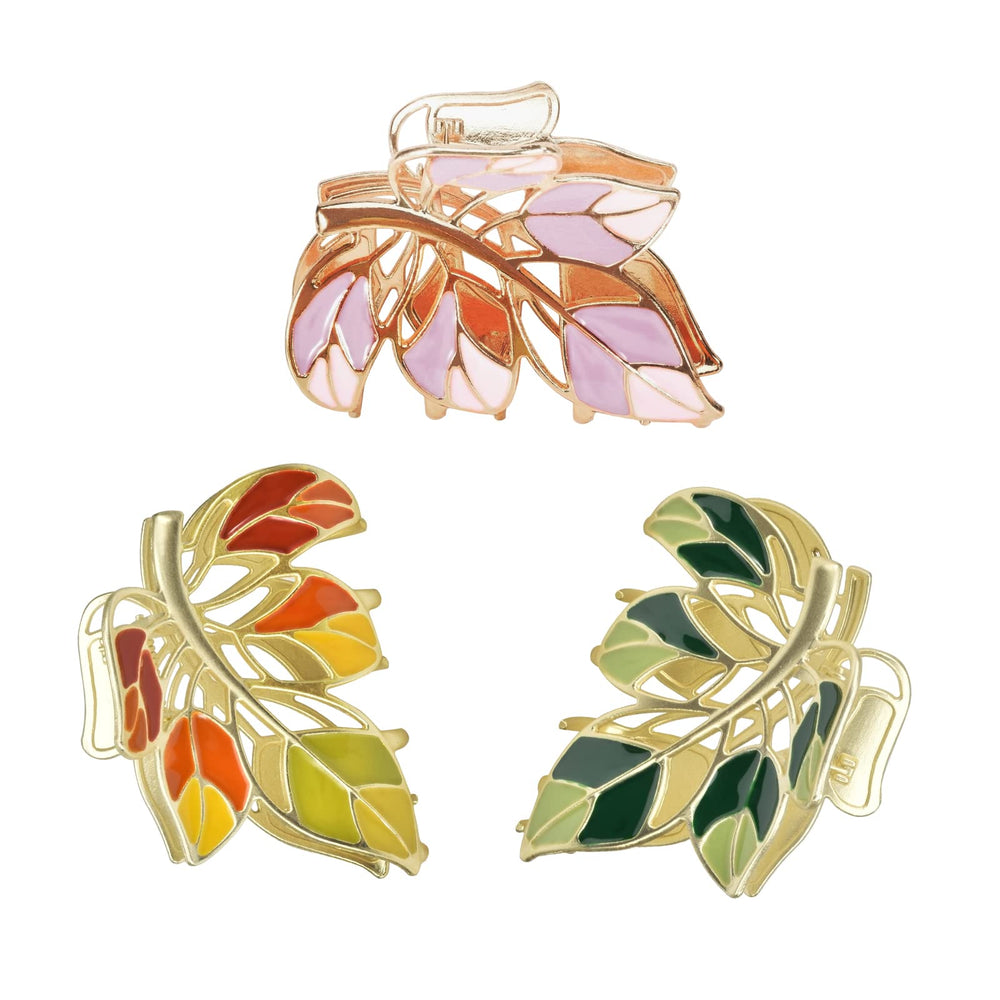 Yonchic front view of three-piece metal hair accessory set showing elegant floral design and colors