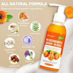 yoniagood close-up of bottle label highlighting persimmon and tea tree